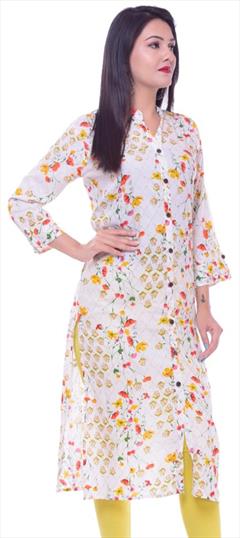 Casual White and Off White color Kurti in Rayon fabric with Long Sleeve, Straight Printed work : 1726490