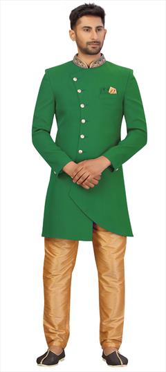 Green color IndoWestern Dress in Art Silk fabric with Bugle Beads work : 1726840