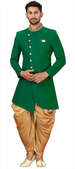 Green color IndoWestern Dress in Art Silk fabric with Bugle Beads work : 1726853