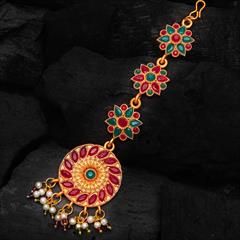 Multicolor color Mang Tikka in Metal Alloy studded with Kundan, Pearl & Gold Rodium Polish : 1726863