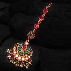 Multicolor color Mang Tikka in Metal Alloy studded with Kundan, Pearl & Gold Rodium Polish : 1726866