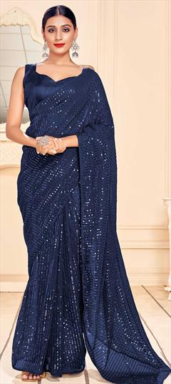 Festive, Party Wear Blue color Saree in Georgette fabric with Classic Sequence work : 1726945