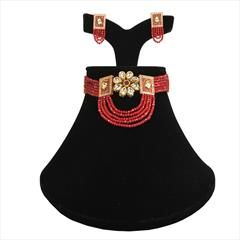 Red and Maroon color Necklace in Metal Alloy studded with Beads, Kundan & Gold Rodium Polish : 1727090