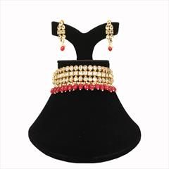 Gold, Pink and Majenta color Necklace in Metal Alloy studded with Beads, Kundan & Gold Rodium Polish : 1727091