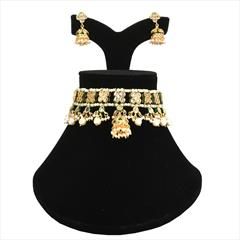 Green color Necklace in Metal Alloy studded with Kundan, Pearl & Gold Rodium Polish : 1727115
