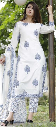 Festive, Party Wear White and Off White color Salwar Kameez in Cotton fabric with Straight Printed work : 1727136