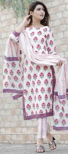 Festive, Party Wear White and Off White color Salwar Kameez in Cotton fabric with Straight Printed work : 1727140
