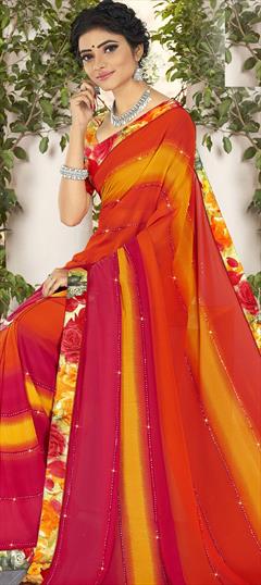 Festive, Party Wear Multicolor color Saree in Georgette fabric with Classic Border, Stone work : 1727410