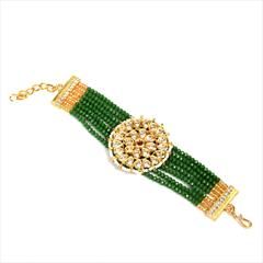 Green color Bracelet in Metal Alloy studded with Beads, Pearl & Gold Rodium Polish : 1727761