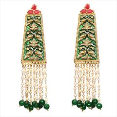 Green color Earrings in Metal Alloy studded with Beads, Pearl & Gold Rodium Polish : 1728030