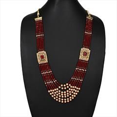 Gold, Red and Maroon color Necklace in Metal Alloy studded with Beads, CZ Diamond & Gold Rodium Polish : 1728082