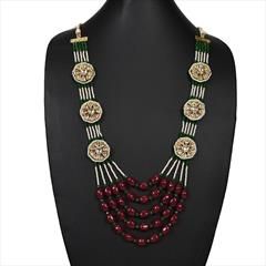 Multicolor color Necklace in Metal Alloy studded with Beads, Kundan & Gold Rodium Polish : 1728085