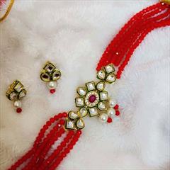 Red and Maroon color Necklace in Brass studded with Kundan & Gold Rodium Polish : 1728865