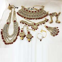 Red and Maroon color Bridal Jewelry in Metal Alloy studded with Beads & Gold Rodium Polish : 1728903