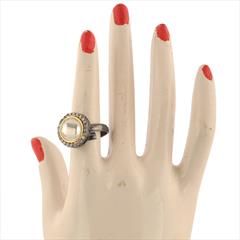 White and Off White color Ring in Brass studded with CZ Diamond & Gold Rodium Polish : 1729411