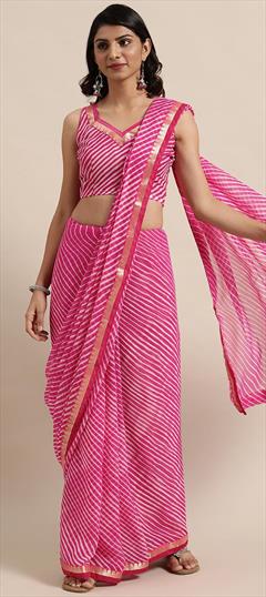 Casual, Festive Pink and Majenta color Saree in Georgette fabric with Classic Gota Patti, Lehariya work : 1729417