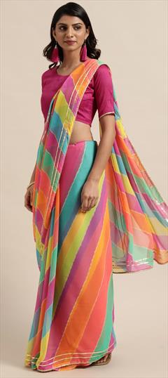 Casual, Festive Multicolor color Saree in Georgette fabric with Classic Gota Patti, Lehariya work : 1729418