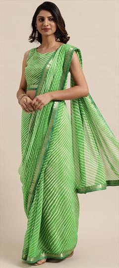 Festive, Party Wear Green color Saree in Georgette fabric with Classic Gota Patti, Lehariya work : 1729421