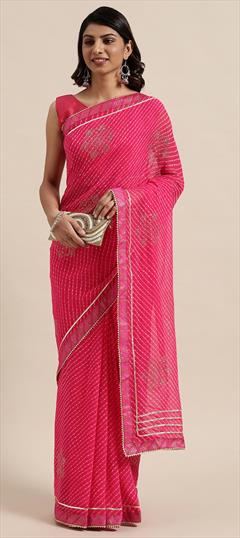 Casual, Festive Pink and Majenta color Saree in Georgette fabric with Classic Gota Patti, Thread work : 1729423