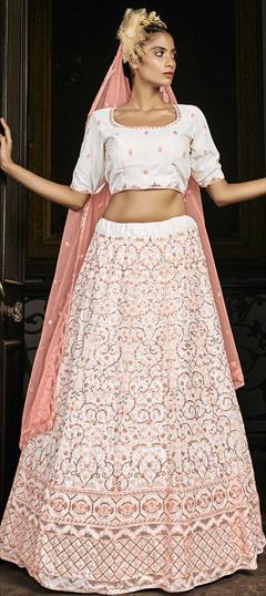 Engagement, Festive, Wedding White and Off White color Lehenga in Georgette fabric with A Line Sequence, Thread work : 1729563