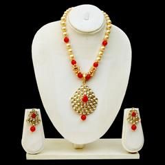 Multicolor color Necklace in Copper studded with Kundan, Pearl & Gold Rodium Polish : 1729774
