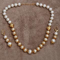 White and Off White color Necklace in Copper studded with Beads, Pearl & Gold Rodium Polish : 1729795
