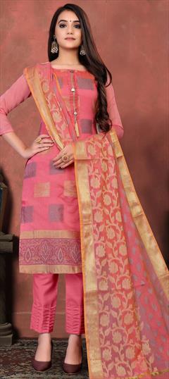 Party Wear Pink and Majenta color Salwar Kameez in Banarasi Silk fabric with Straight Weaving work : 1729850