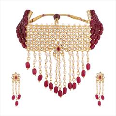 Pink and Majenta, White and Off White color Necklace in Metal Alloy studded with Beads & Gold Rodium Polish : 1729990