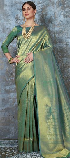 Traditional Green color Saree in Art Silk, Silk fabric with South Weaving work : 1730042