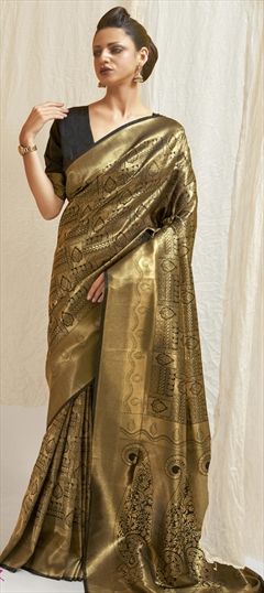 Traditional Gold color Saree in Art Silk, Silk fabric with South Weaving work : 1730065