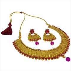 Pink and Majenta color Necklace in Metal Alloy studded with Austrian diamond, Kundan & Gold Rodium Polish : 1730157