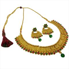 Green color Necklace in Metal Alloy studded with Austrian diamond, Kundan & Gold Rodium Polish : 1730161