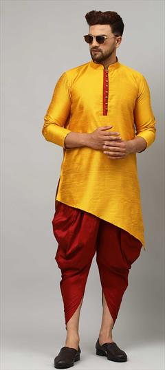 Yellow color Dhoti Kurta in Dupion Silk fabric with Thread work : 1730322