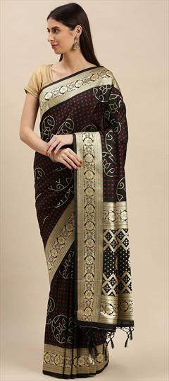 Festive, Traditional, Wedding Black and Grey color Saree in Banarasi Silk, Silk fabric with South Weaving work : 1730473