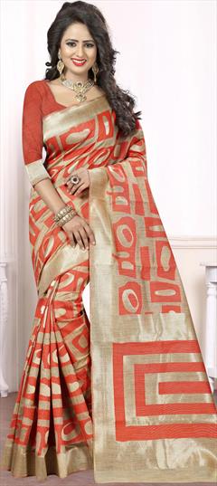 Traditional Beige and Brown color Saree in Jacquard fabric with South Weaving work : 1730636
