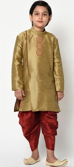 Gold color Boys Dhoti Kurta in Dupion Silk fabric with Embroidered, Thread work : 1730843