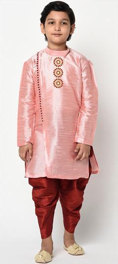 Pink and Majenta color Boys Dhoti Kurta in Dupion Silk fabric with Embroidered, Thread work : 1730846