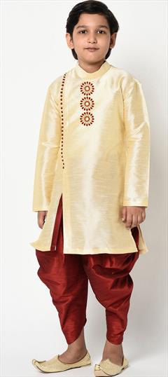 Beige and Brown color Boys Dhoti Kurta in Dupion Silk fabric with Embroidered, Thread work : 1730847