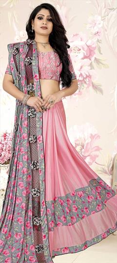 Casual, Party Wear Black and Grey, Pink and Majenta color Saree in Lycra fabric with Classic Floral, Printed work : 1730925
