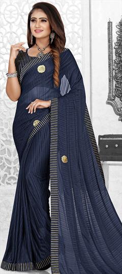 Casual, Party Wear Blue color Saree in Lycra fabric with Classic Patch work : 1730949
