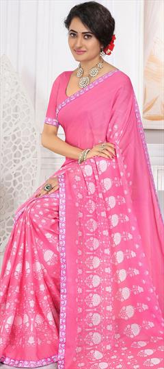 Casual, Party Wear Pink and Majenta color Saree in Georgette fabric with Classic Floral, Printed work : 1731122
