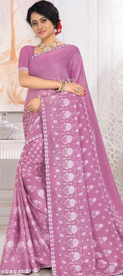 Casual, Party Wear Purple and Violet color Saree in Georgette fabric with Classic Floral, Printed work : 1731128