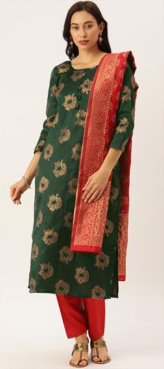 Casual Green color Salwar Kameez in Blended fabric with Straight Weaving work : 1732041
