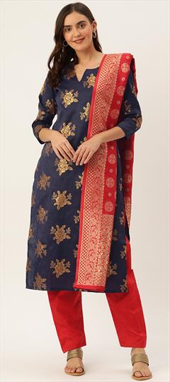 Casual Blue color Salwar Kameez in Blended fabric with Straight Weaving work : 1732042