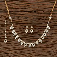 White and Off White color Necklace in Copper studded with Cubic Zirconia, Kundan, Pearl & Gold Rodium Polish : 1732275