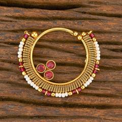 White and Off White color Nose Ring in Copper studded with Kundan, Pearl & Gold Rodium Polish : 1732613