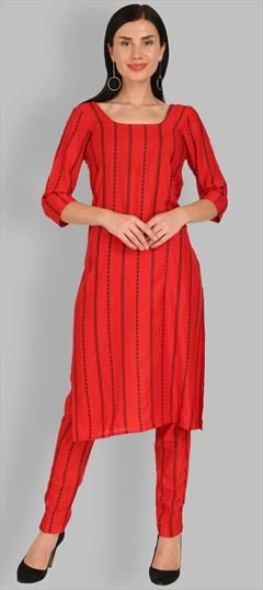 Casual Red and Maroon color Tunic with Bottom in Rayon fabric with Thread work : 1732877