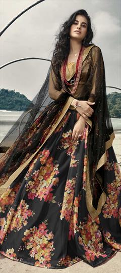 Festive, Wedding Black and Grey color Lehenga in Organza Silk fabric with A Line Floral, Printed work : 1732912