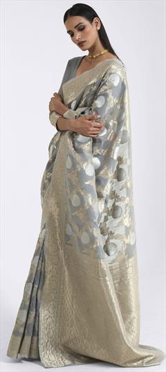 Traditional Black and Grey color Saree in Linen fabric with Bengali Weaving work : 1733507