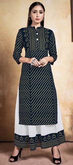 Casual Black and Grey color Tunic with Bottom in Rayon fabric with Foil Print work : 1733780